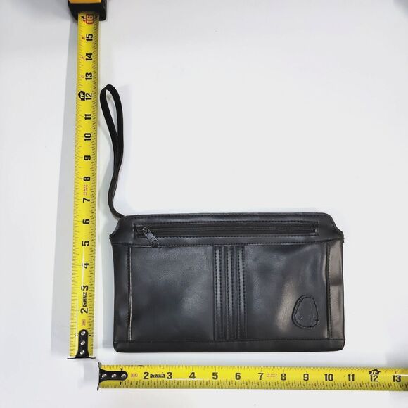 VTG Leather Black Clutch Purse Bag Wallet LaRue Sassy Wrist Strap Mirror Y2K 90s - Picture 3 of 15